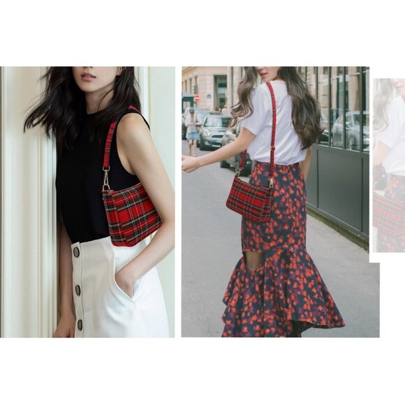 Plaid Crossbody Bag Nylon Water-Resistant Adjustable Strap Women Teens - Picture 7 of 7